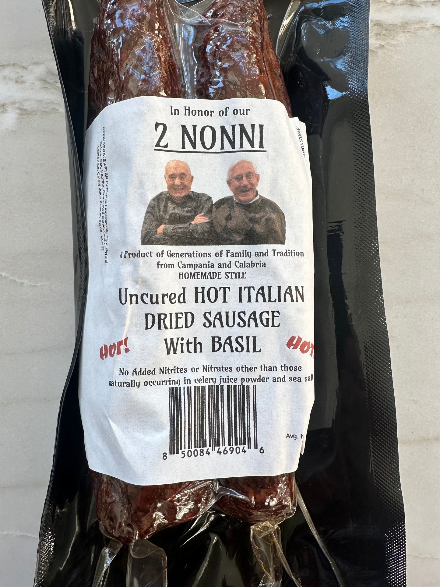 Uncured Hot Italian Dried Sausage with Basil