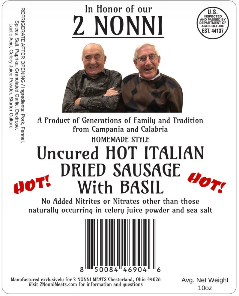 Uncured Hot Italian Dried Sausage with Basil