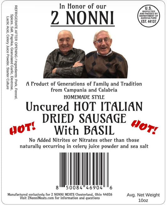 Uncured Hot Italian Dried Sausage with Basil