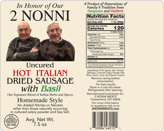 Uncured Hot Italian Dried Sausage with Basil