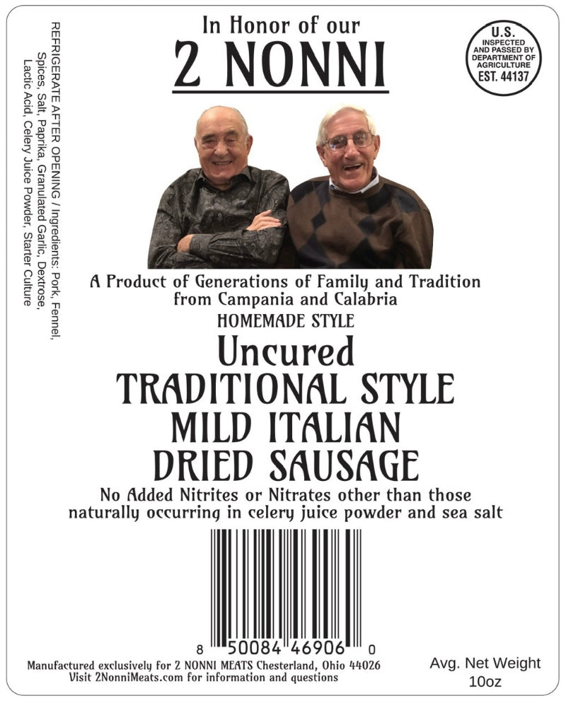 Uncured Traditional style Mild Italian Dried Sausage